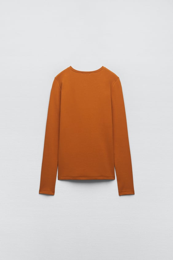 ZARA RIBBED HENLEY TSHIRT Pistachio